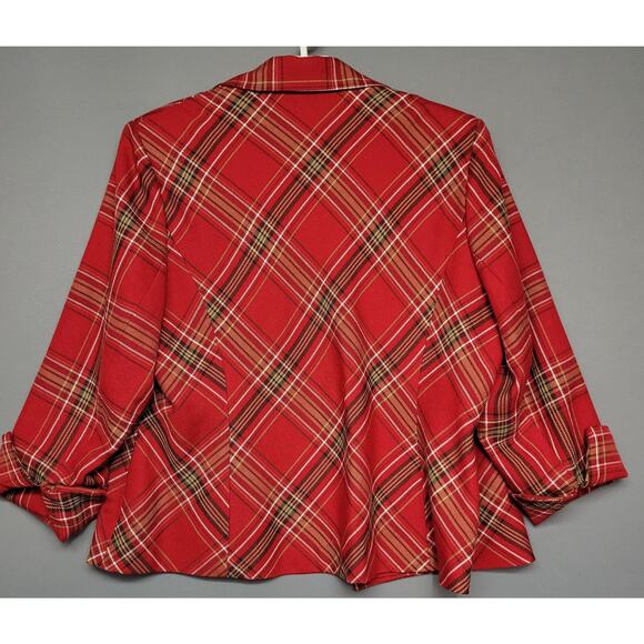 Evan- Picone Woman Plaid Light Tweed Jacket Womens 22W Red Open Front 3/4 Sleeve - Picture 12 of 14